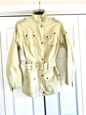 Women Barbour International Waterproof Belted Cream Houndstooth Jacket Size 4 US